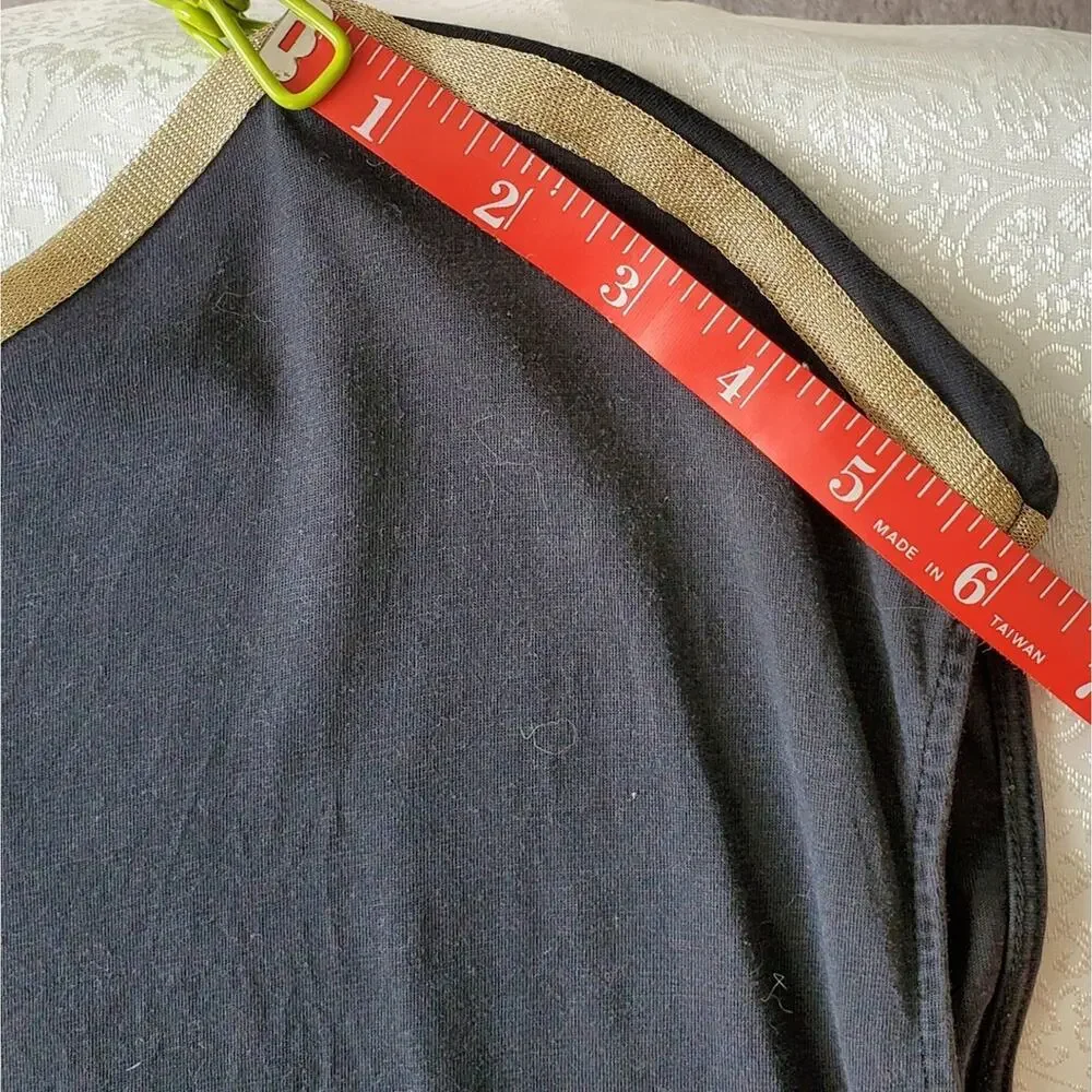 Ann Taylor Classic Black T Shirt Women's Size M Gold Trim‎ Cap Sleeve Minimalist - Picture 5 of 9